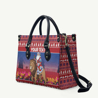 Netherlands Christmas Personalized Leather Bag Santa Riding Lion Fijne Kerstdagen - Wonder Print Shop