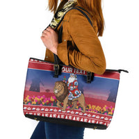 Netherlands Christmas Personalized Leather Tote Bag Santa Riding Lion Fijne Kerstdagen - Wonder Print Shop