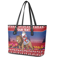 Netherlands Christmas Personalized Leather Tote Bag Santa Riding Lion Fijne Kerstdagen - Wonder Print Shop