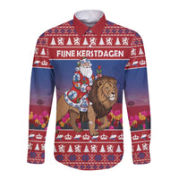 Netherlands Christmas Personalized Long Sleeve Button Shirt Santa Riding Lion Fijne Kerstdagen - Wonder Print Shop