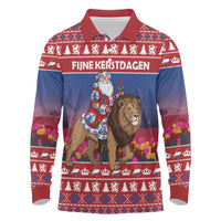 Netherlands Christmas Personalized Long Sleeve Polo Shirt Santa Riding Lion Fijne Kerstdagen - Wonder Print Shop