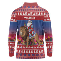 Netherlands Christmas Personalized Long Sleeve Polo Shirt Santa Riding Lion Fijne Kerstdagen - Wonder Print Shop