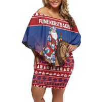 Netherlands Christmas Personalized Off Shoulder Short Dress Santa Riding Lion Fijne Kerstdagen - Wonder Print Shop