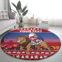 Netherlands Christmas Personalized Round Carpet Santa Riding Lion Fijne Kerstdagen - Wonder Print Shop
