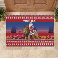 Netherlands Christmas Personalized Rubber Doormat Santa Riding Lion Fijne Kerstdagen - Wonder Print Shop
