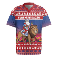 Netherlands Christmas Personalized Rugby Jersey Santa Riding Lion Fijne Kerstdagen - Wonder Print Shop