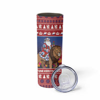 Netherlands Christmas Personalized Skinny Tumbler Santa Riding Lion Fijne Kerstdagen - Wonder Print Shop