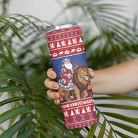 Netherlands Christmas Personalized Skinny Tumbler Santa Riding Lion Fijne Kerstdagen - Wonder Print Shop