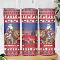 Netherlands Christmas Personalized Skinny Tumbler Santa Riding Lion Fijne Kerstdagen - Wonder Print Shop
