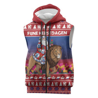 Netherlands Christmas Personalized Sleeveless Zip Hoodie Santa Riding Lion Fijne Kerstdagen - Wonder Print Shop