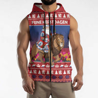Netherlands Christmas Personalized Sleeveless Zip Hoodie Santa Riding Lion Fijne Kerstdagen - Wonder Print Shop