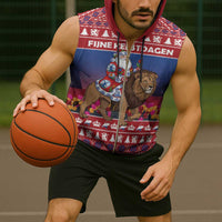 Netherlands Christmas Personalized Sleeveless Zip Hoodie Santa Riding Lion Fijne Kerstdagen - Wonder Print Shop