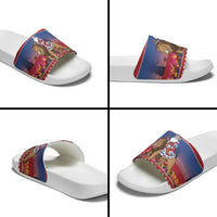 Netherlands Christmas Personalized Slide Sandals Santa Riding Lion Fijne Kerstdagen - Wonder Print Shop