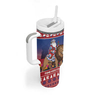 Netherlands Christmas Personalized Tumbler With Handle Santa Riding Lion Fijne Kerstdagen - Wonder Print Shop