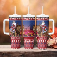Netherlands Christmas Personalized Tumbler With Handle Santa Riding Lion Fijne Kerstdagen - Wonder Print Shop