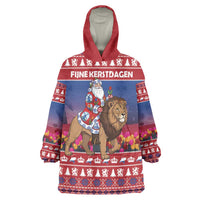 Netherlands Christmas Personalized Wearable Blanket Hoodie Santa Riding Lion Fijne Kerstdagen - Wonder Print Shop
