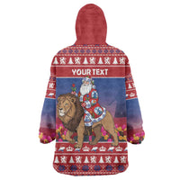 Netherlands Christmas Personalized Wearable Blanket Hoodie Santa Riding Lion Fijne Kerstdagen - Wonder Print Shop