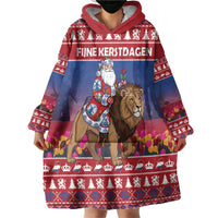 Netherlands Christmas Personalized Wearable Blanket Hoodie Santa Riding Lion Fijne Kerstdagen - Wonder Print Shop