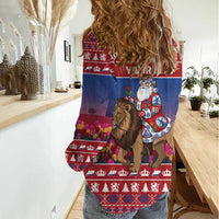Netherlands Christmas Personalized Women Casual Shirt Santa Riding Lion Fijne Kerstdagen - Wonder Print Shop