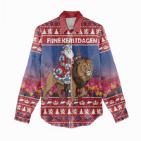 Netherlands Christmas Personalized Women Casual Shirt Santa Riding Lion Fijne Kerstdagen - Wonder Print Shop