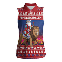 Netherlands Christmas Personalized Women Sleeveless Polo Shirt Santa Riding Lion Fijne Kerstdagen - Wonder Print Shop
