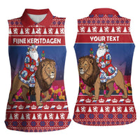 Netherlands Christmas Personalized Women Sleeveless Polo Shirt Santa Riding Lion Fijne Kerstdagen - Wonder Print Shop