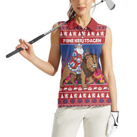 Netherlands Christmas Personalized Women Sleeveless Polo Shirt Santa Riding Lion Fijne Kerstdagen - Wonder Print Shop