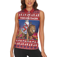 Netherlands Christmas Personalized Women Sleeveless Polo Shirt Santa Riding Lion Fijne Kerstdagen - Wonder Print Shop
