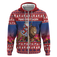 Netherlands Christmas Personalized Zip Hoodie Santa Riding Lion Fijne Kerstdagen - Wonder Print Shop