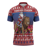 Netherlands Christmas Personalized Zipper Polo Shirt Santa Riding Lion Fijne Kerstdagen - Wonder Print Shop