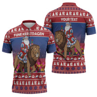 Netherlands Christmas Personalized Zipper Polo Shirt Santa Riding Lion Fijne Kerstdagen - Wonder Print Shop