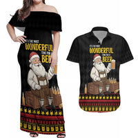 Funny Santa Claus Couples Matching Off Shoulder Maxi Dress and Hawaiian Shirt It's The Most Wonderful Time For A Beer - Wonder Print Shop