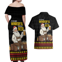 Funny Santa Claus Couples Matching Off Shoulder Maxi Dress and Hawaiian Shirt It's The Most Wonderful Time For A Beer - Wonder Print Shop