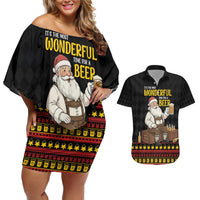 Funny Santa Claus Couples Matching Off Shoulder Short Dress and Hawaiian Shirt It's The Most Wonderful Time For A Beer - Wonder Print Shop