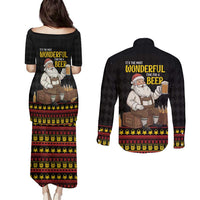Funny Santa Claus Couples Matching Puletasi and Long Sleeve Button Shirt It's The Most Wonderful Time For A Beer - Wonder Print Shop