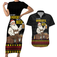 Funny Santa Claus Couples Matching Short Sleeve Bodycon Dress and Hawaiian Shirt It's The Most Wonderful Time For A Beer - Wonder Print Shop
