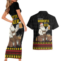Funny Santa Claus Couples Matching Short Sleeve Bodycon Dress and Hawaiian Shirt It's The Most Wonderful Time For A Beer - Wonder Print Shop