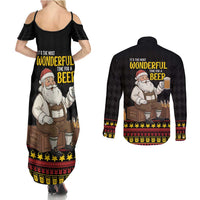 Funny Santa Claus Couples Matching Summer Maxi Dress and Long Sleeve Button Shirt It's The Most Wonderful Time For A Beer - Wonder Print Shop