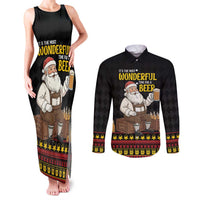 Funny Santa Claus Couples Matching Tank Maxi Dress and Long Sleeve Button Shirt It's The Most Wonderful Time For A Beer - Wonder Print Shop