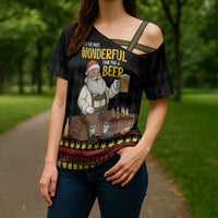 Funny Santa Claus Cross Shoulder Shirt It's The Most Wonderful Time For A Beer - Wonder Print Shop