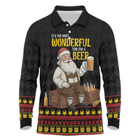 Funny Santa Claus Long Sleeve Polo Shirt It's The Most Wonderful Time For A Beer - Wonder Print Shop