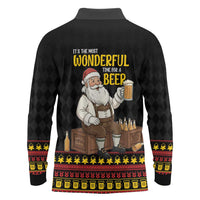 Funny Santa Claus Long Sleeve Polo Shirt It's The Most Wonderful Time For A Beer - Wonder Print Shop