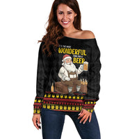 Funny Santa Claus Off Shoulder Sweater It's The Most Wonderful Time For A Beer - Wonder Print Shop