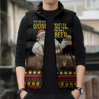 Funny Santa Claus Sleeveless Puffer Jacket It's The Most Wonderful Time For A Beer - Wonder Print Shop