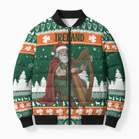 Ireland Christmas Personalized Bomber Puffer Jacket Daidi na Nollag With Irish Harp - Wonder Print Shop