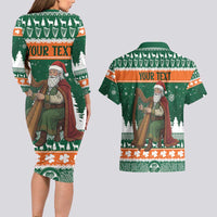 Ireland Christmas Personalized Couples Matching Long Sleeve Bodycon Dress and Hawaiian Shirt Daidi na Nollag With Irish Harp - Wonder Print Shop