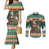 Ireland Christmas Personalized Couples Matching Mermaid Dress and Long Sleeve Button Shirt Daidi na Nollag With Irish Harp - Wonder Print Shop