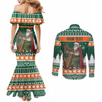 Ireland Christmas Personalized Couples Matching Mermaid Dress and Long Sleeve Button Shirt Daidi na Nollag With Irish Harp - Wonder Print Shop
