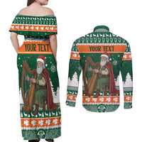 Ireland Christmas Personalized Couples Matching Off Shoulder Maxi Dress and Long Sleeve Button Shirt Daidi na Nollag With Irish Harp - Wonder Print Shop