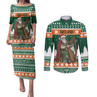Ireland Christmas Personalized Couples Matching Puletasi and Long Sleeve Button Shirt Daidi na Nollag With Irish Harp - Wonder Print Shop